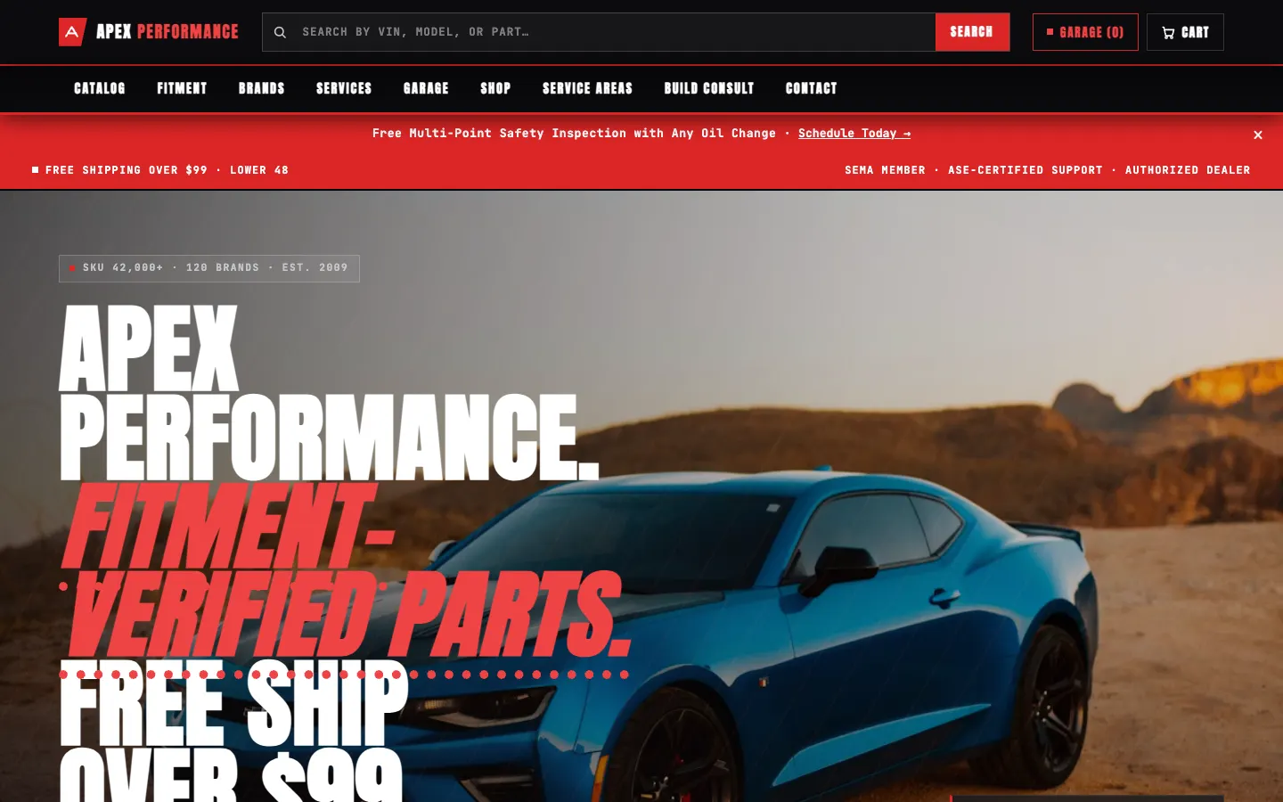 Screenshot of Apex Performance, a Performance Auto Parts website built on WorkspaceCMS — VIN-Verified Fitment.