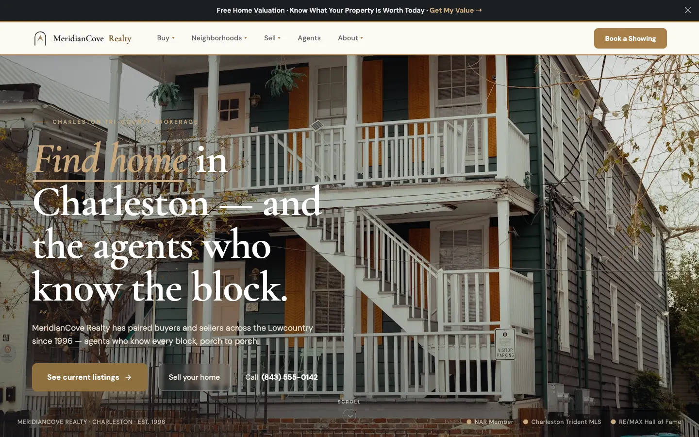 Screenshot of MeridianCove Realty, a Real Estate / Brokerage website built on WorkspaceCMS — Mortgage Estimator.