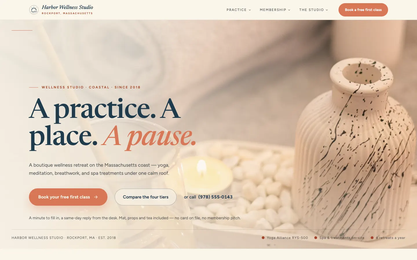 Screenshot of Harbor Wellness Studio, a Wellness / Spa website built on WorkspaceCMS — 4-Tier Programs Ladder.
